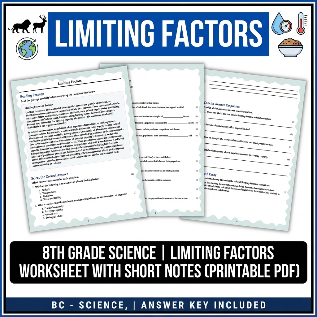 Grade 8 Science | Limiting Factors Reading Worksheet & Answer Key (PDF)