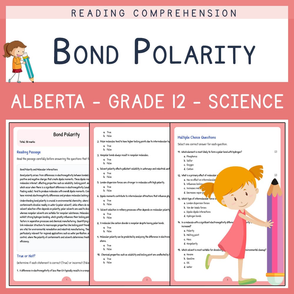 Grade 12 Science worksheet elena worksheet — Grade 12 Science Worksheet | Bond Polarity | Alberta Standards — page 1
