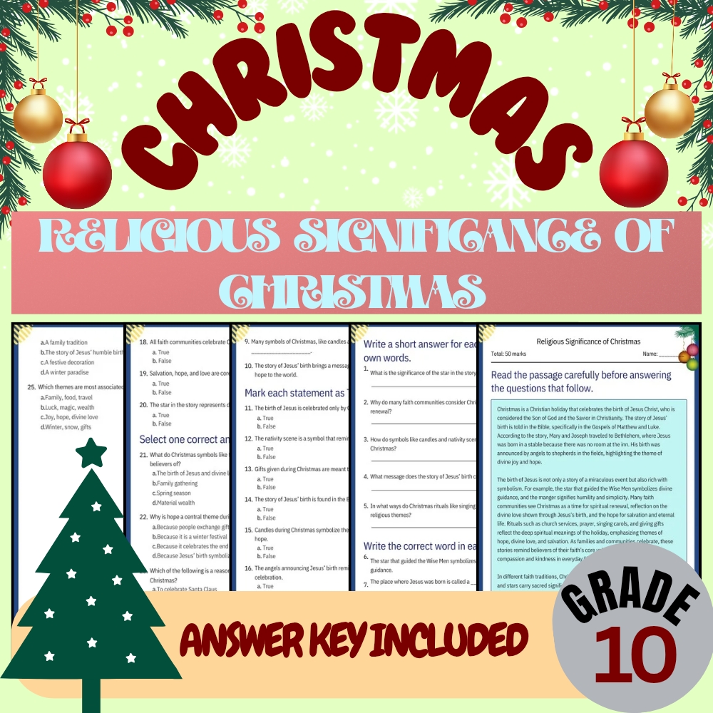 Grade 10 Seasonal Bundle – Christmas Traditions & Symbols (PDF + Answer Keys) — included worksheet 1