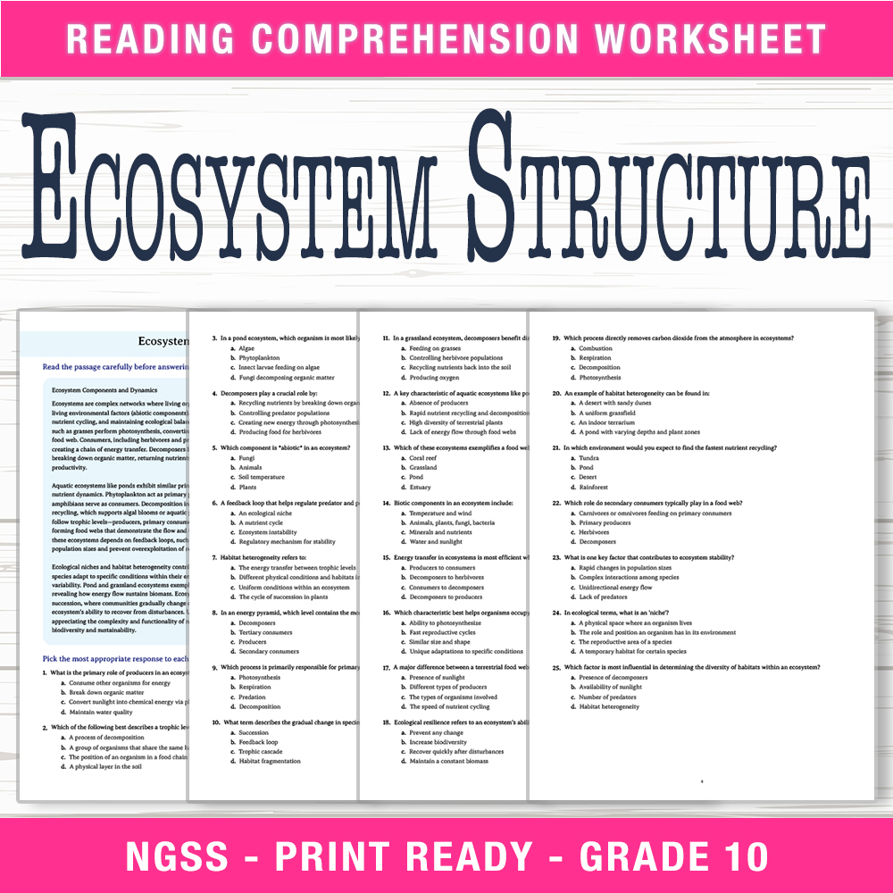 Grade 10 Science worksheet worksheet — Grade 10 Science | Ecosystem Structure Worksheet (PDF + Answer Key) — page 1