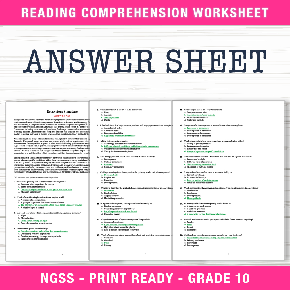 Grade 10 Science worksheet worksheet — Grade 10 Science | Ecosystem Structure Worksheet (PDF + Answer Key) — page 2