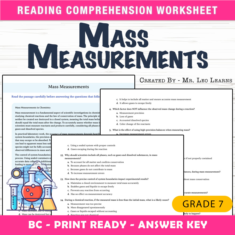 Grade 7 Science worksheet mcq paper worksheet — Grade 7 Science — Mass Measurements Worksheet for Mastery — page 1