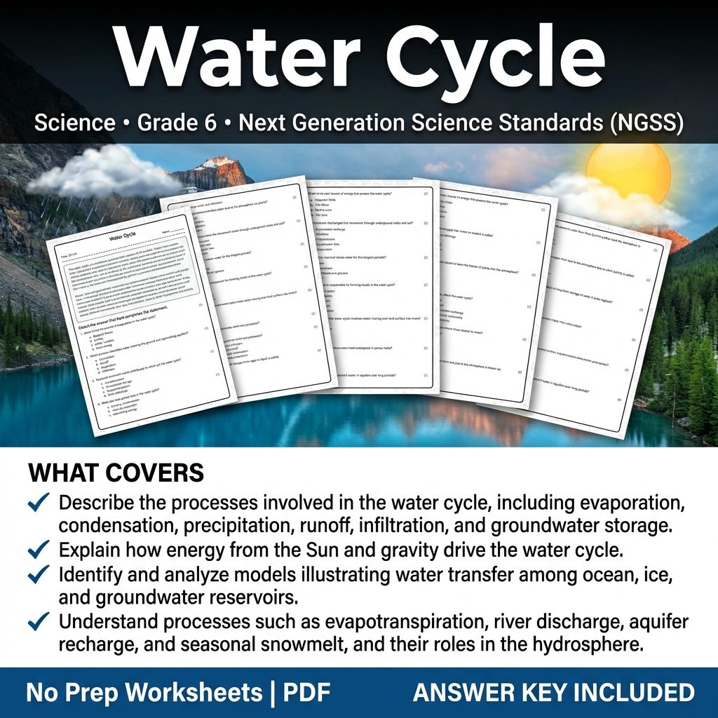 Grade 6 Science | Water Cycle Worksheet with Answer Key (Printable PDF)