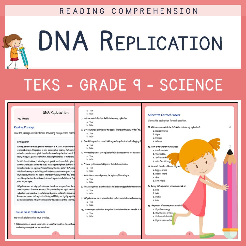Grade 9 Science worksheet elena worksheet — Grade 9 Science | DNA Replication Worksheet | TEKS Aligned — page 1