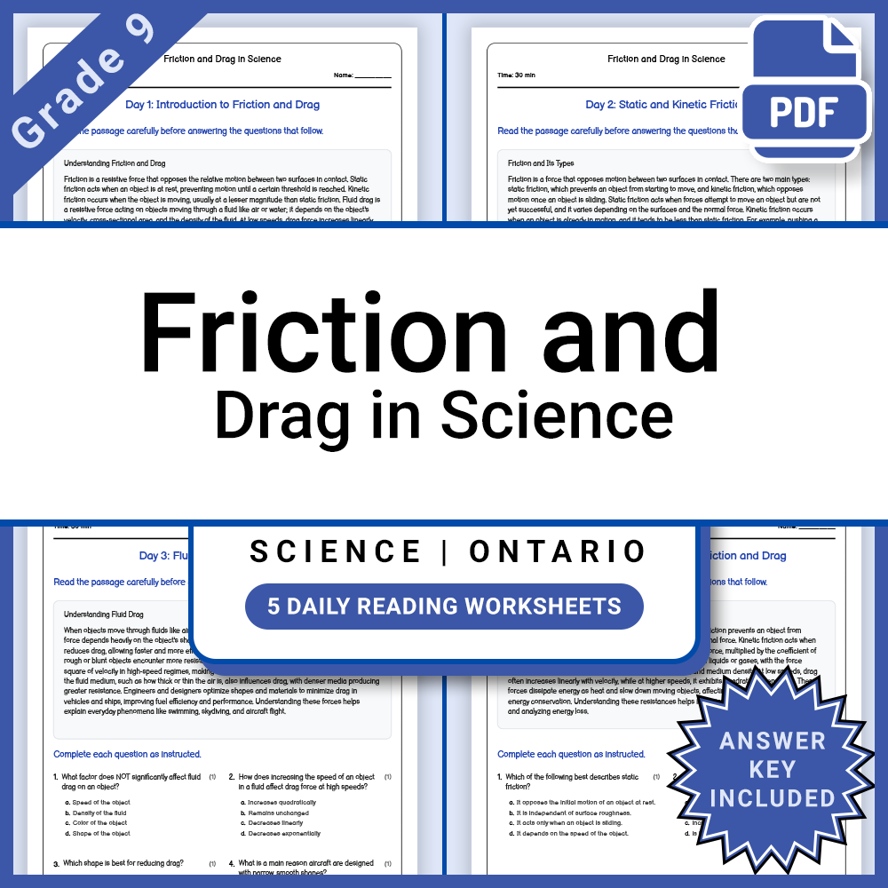 Grade 9 Science Lesson Group: Physics and Motion Worksheets Bundle — included worksheet 3