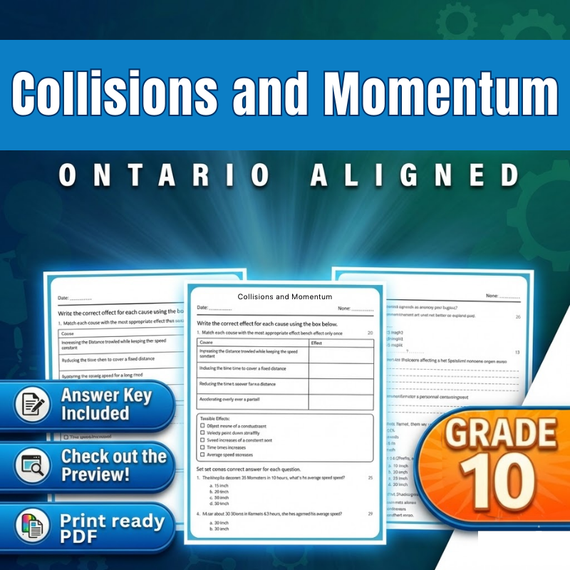 Grade 10 Science | Collisions and Momentum Worksheet (Ontario Science 1)