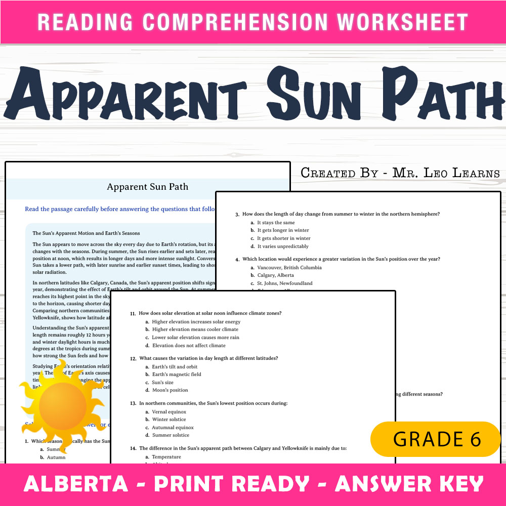 Grade 6 Science worksheet mcq paper worksheet — Grade 6 Science — Apparent Sun Path Worksheet MCQ Paper PDF + Answer Key —…
