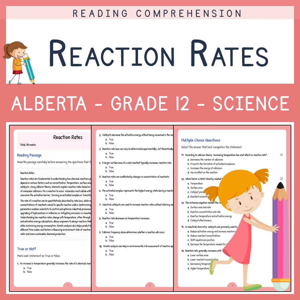 Grade 12 Science worksheet elena worksheet — Grade 12 Science | Reaction Rates Worksheet | Alberta Standards — page 1