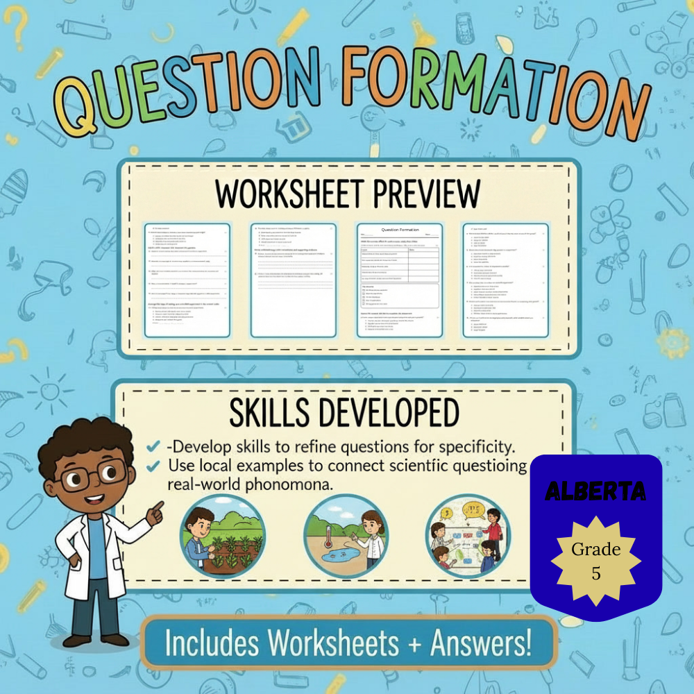 Grade 5 Science | Question Formation Worksheet – Standard Alberta (PDF)