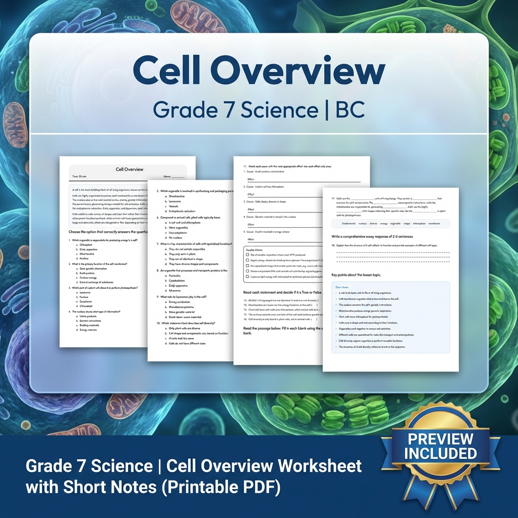Grade 7 Science Full Year Bundle Ecosystems, Cells & Earth Processes Worksheets — included worksheet 7