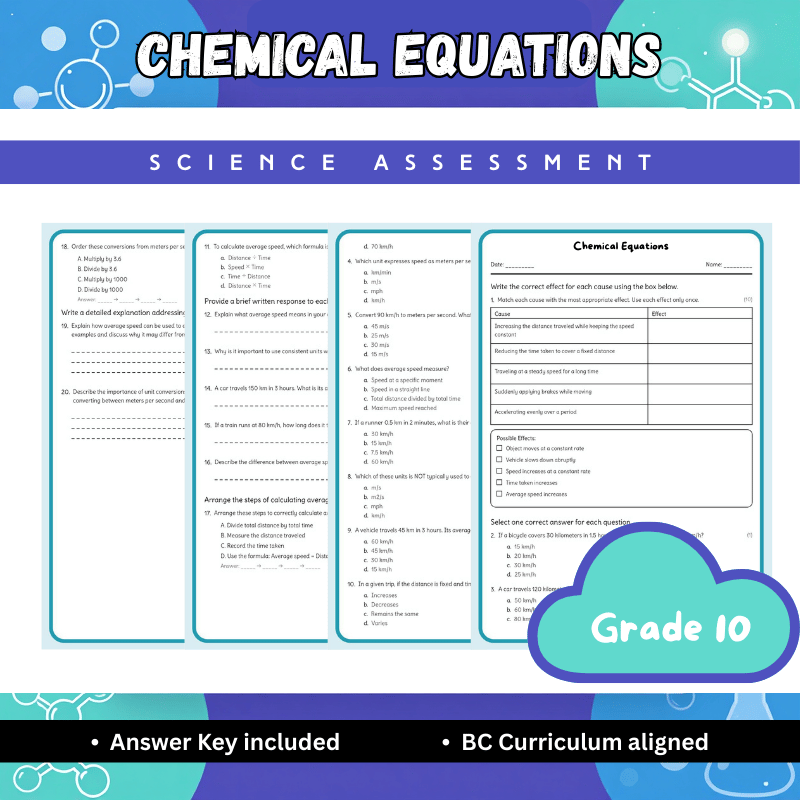 Grade 10 Science | Chemical Equations Worksheet (Answer Key) – BC Standards