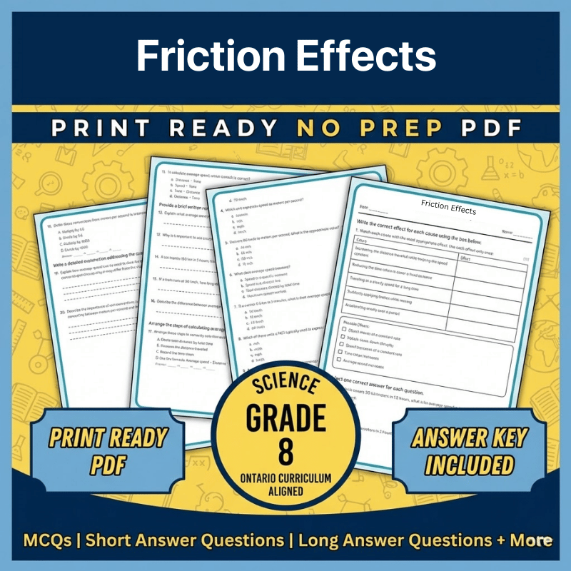 Grade 8 Science – Friction Effects Worksheet (PDF) | Ontario Standards