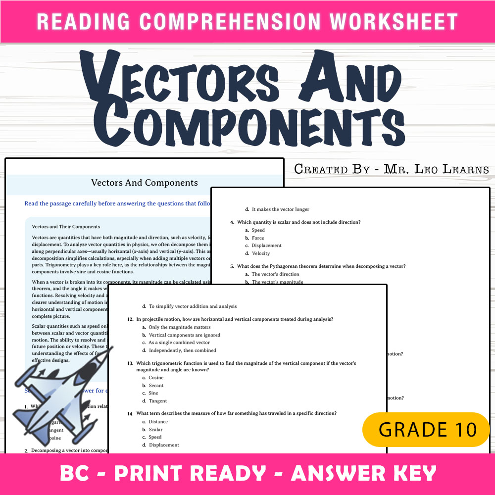 Grade 10 Science worksheet mcq paper worksheet — Grade 10 Science — Worksheet MCQ Paper for Mastering Vectors and Componen…