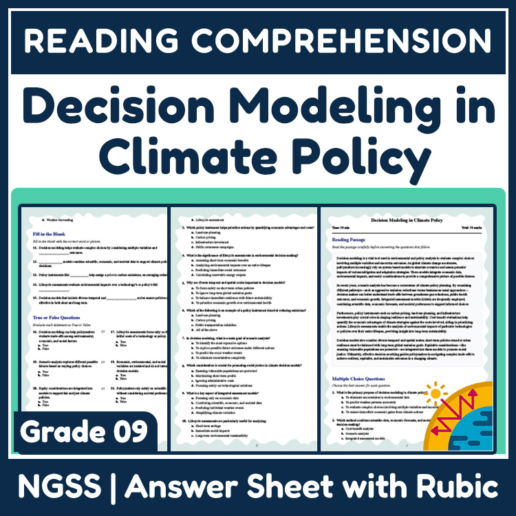 Grade 9 Science reading worksheets worksheet — 9th Grade Science | Decision Modeling in Climate Policy Reading Worksheet (…