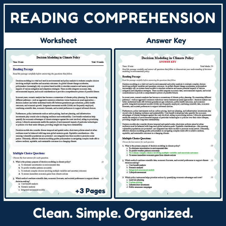 Grade 9 Science reading worksheets worksheet — 9th Grade Science | Decision Modeling in Climate Policy Reading Worksheet (…