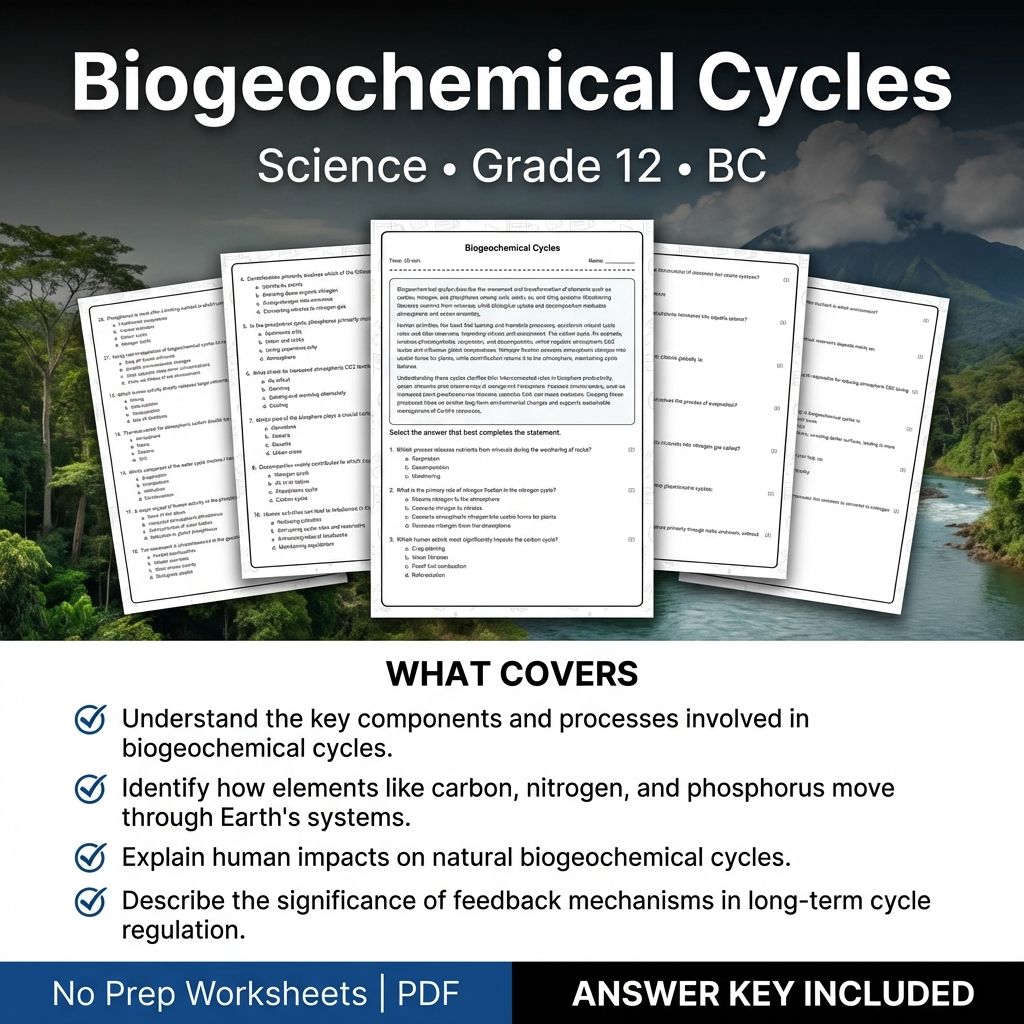 Biogeochemical Cycles Worksheet | Grade 12 Science BC Standards