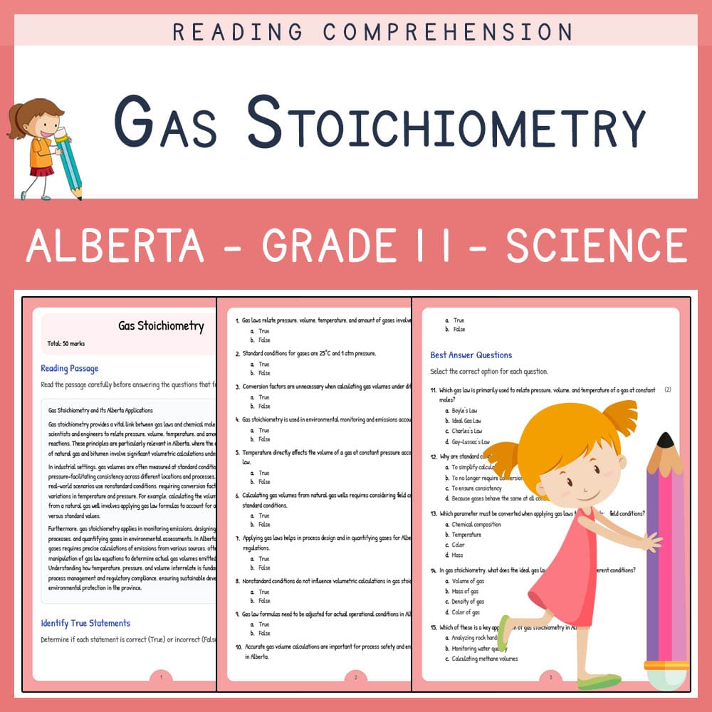 Grade 11 Science worksheet elena worksheet — Grade 11 Science | Gas Stoichiometry Worksheet | Alberta Standards — page 1