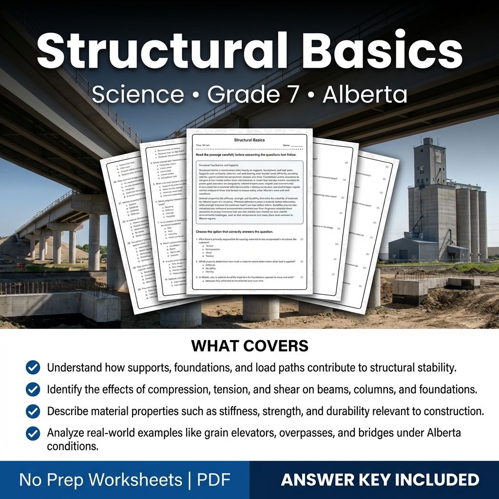 Grade 7 Science Worksheet on Structural Basics | Alberta Standards
