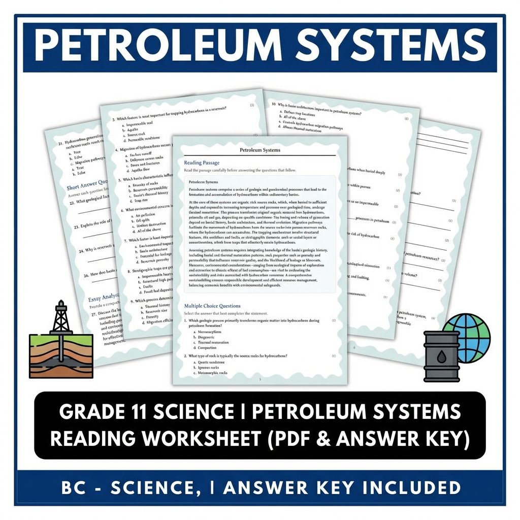 Grade 11 Science | Petroleum Systems Reading Worksheet (PDF & Answer Key)
