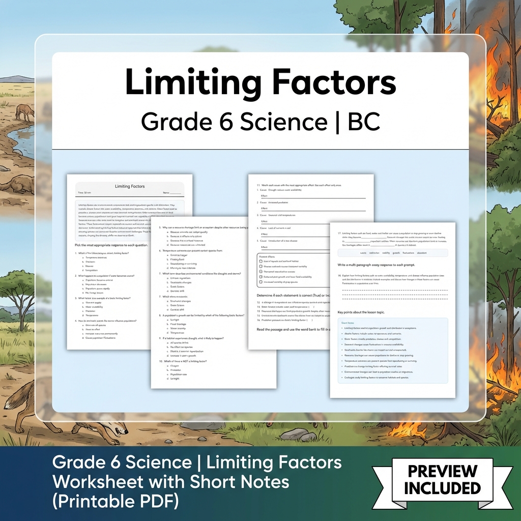 Grade 6 Science BC Ecosystems & Environmental Processes Worksheet Pack Full Year — included worksheet 7