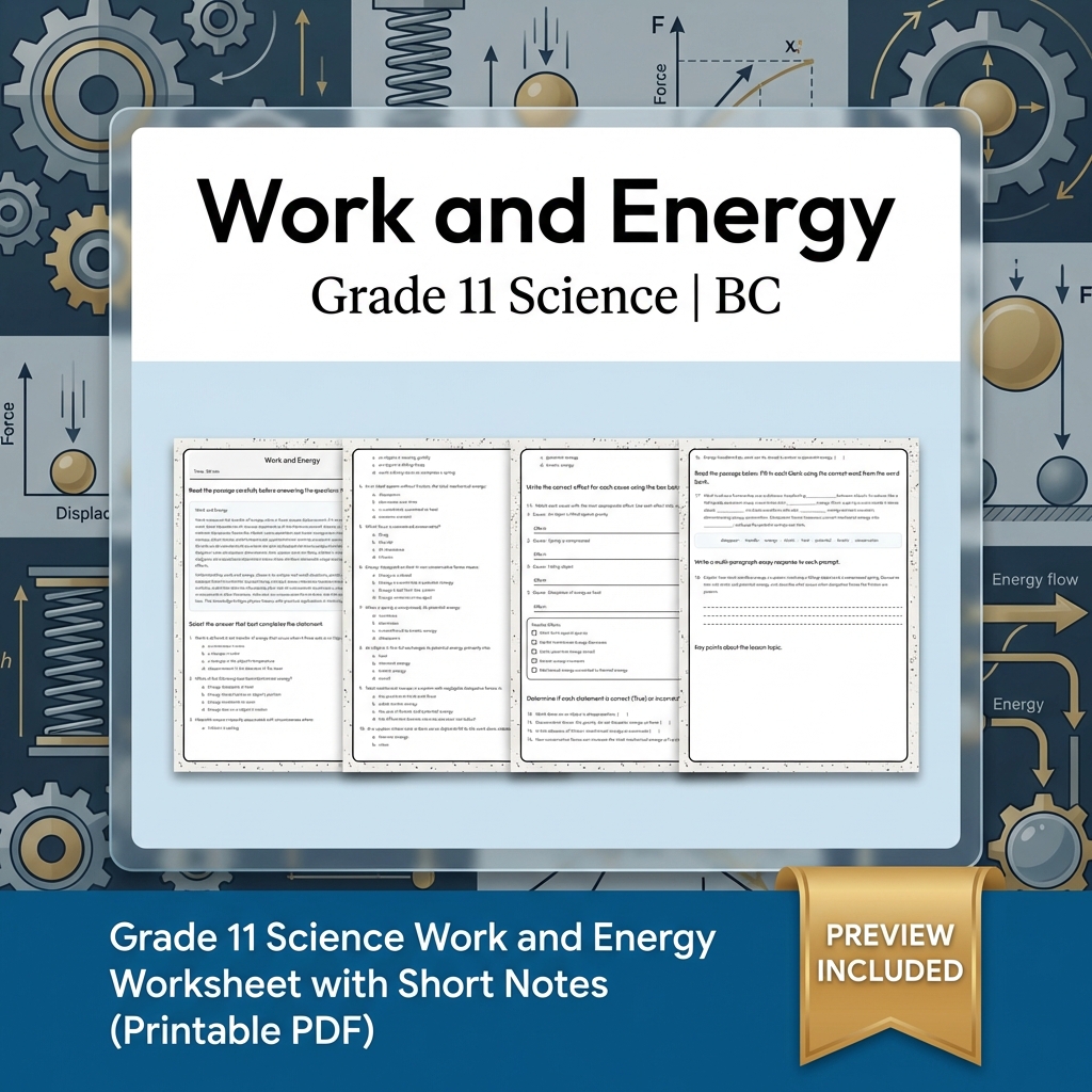 Grade 11 Science Lesson Bundle | Motion, Energy, and Forces Worksheets — included worksheet 2