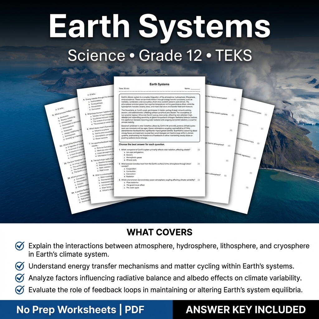Earth Systems Science Worksheet for Grade 12 | Standard Practice and Assessment