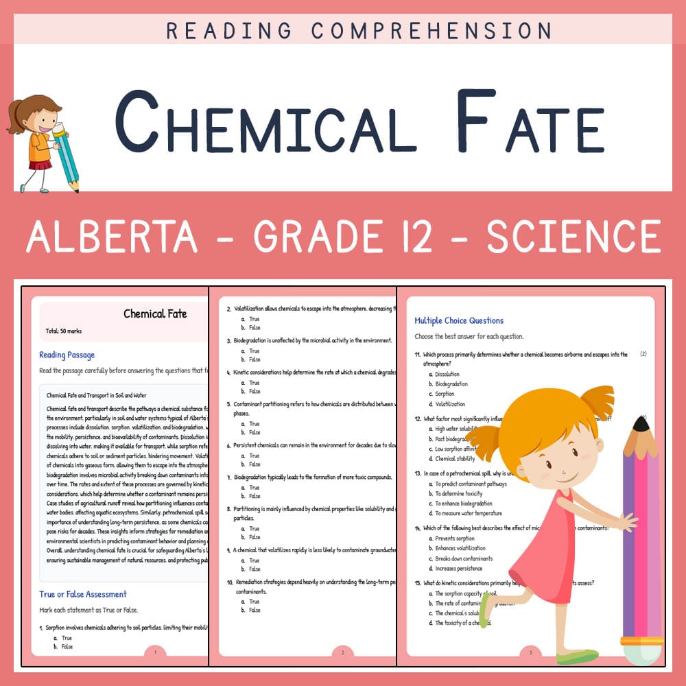 Grade 12 Science worksheet elena worksheet — Grade 12 Science | Chemical Fate Worksheet  | Alberta Standards — page 1