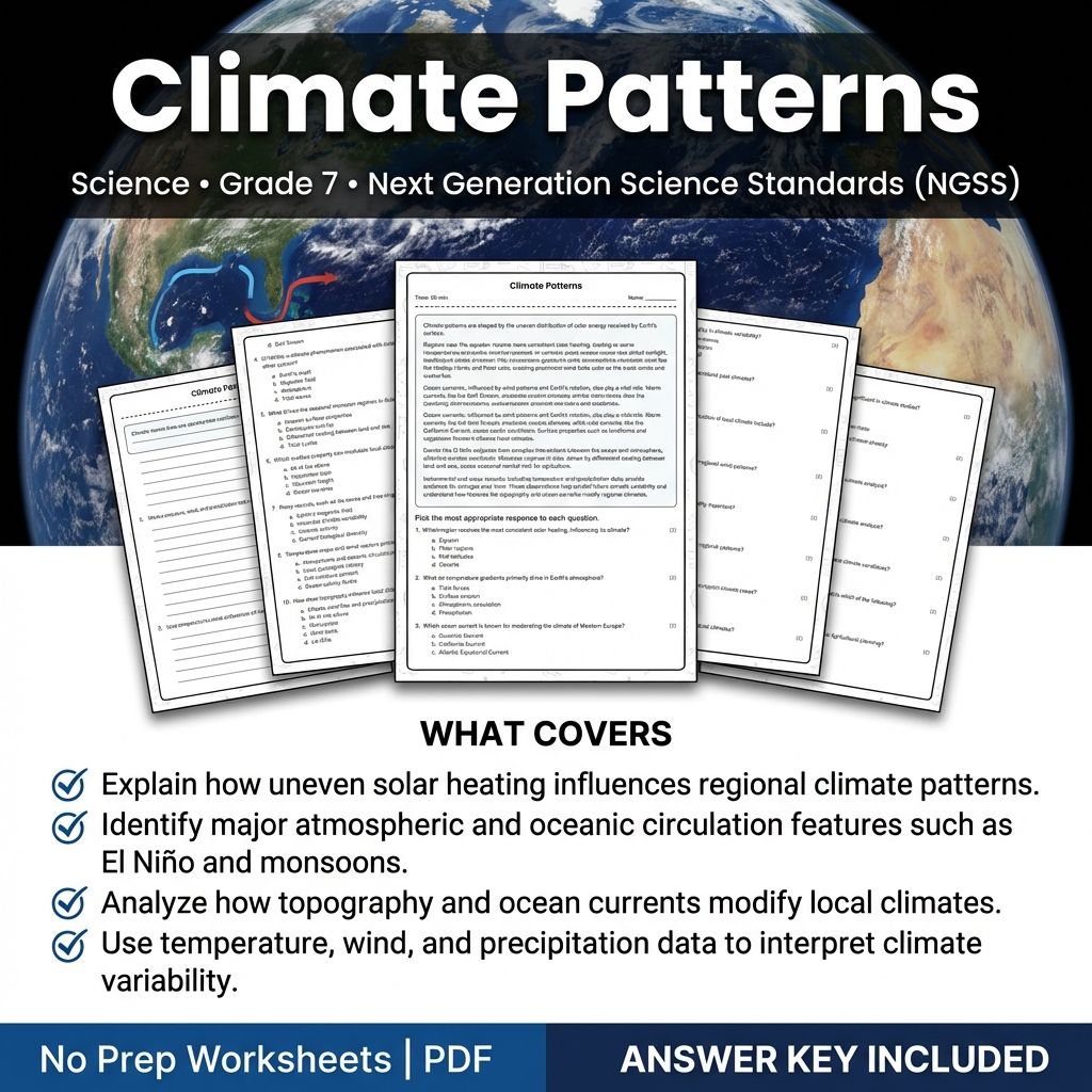 7th Grade Science | Climate Patterns Worksheet & Answer Key (PDF)