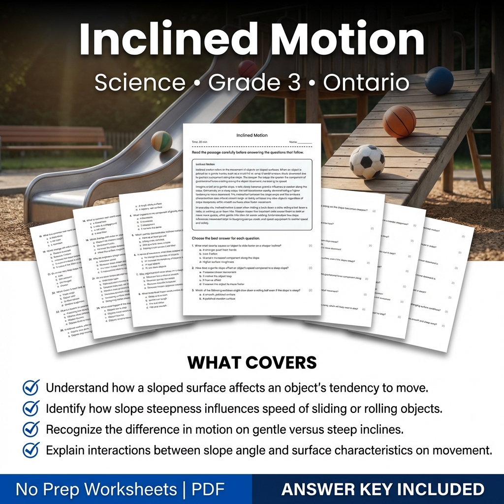 Inclined Motion Science Worksheet | Ontario Grade 3 | Classroom Practice