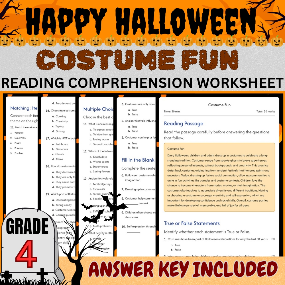 Grade 4 | Halloween Worksheets | Fun Classroom Unit Pack (Answer Key Included) — included worksheet 2