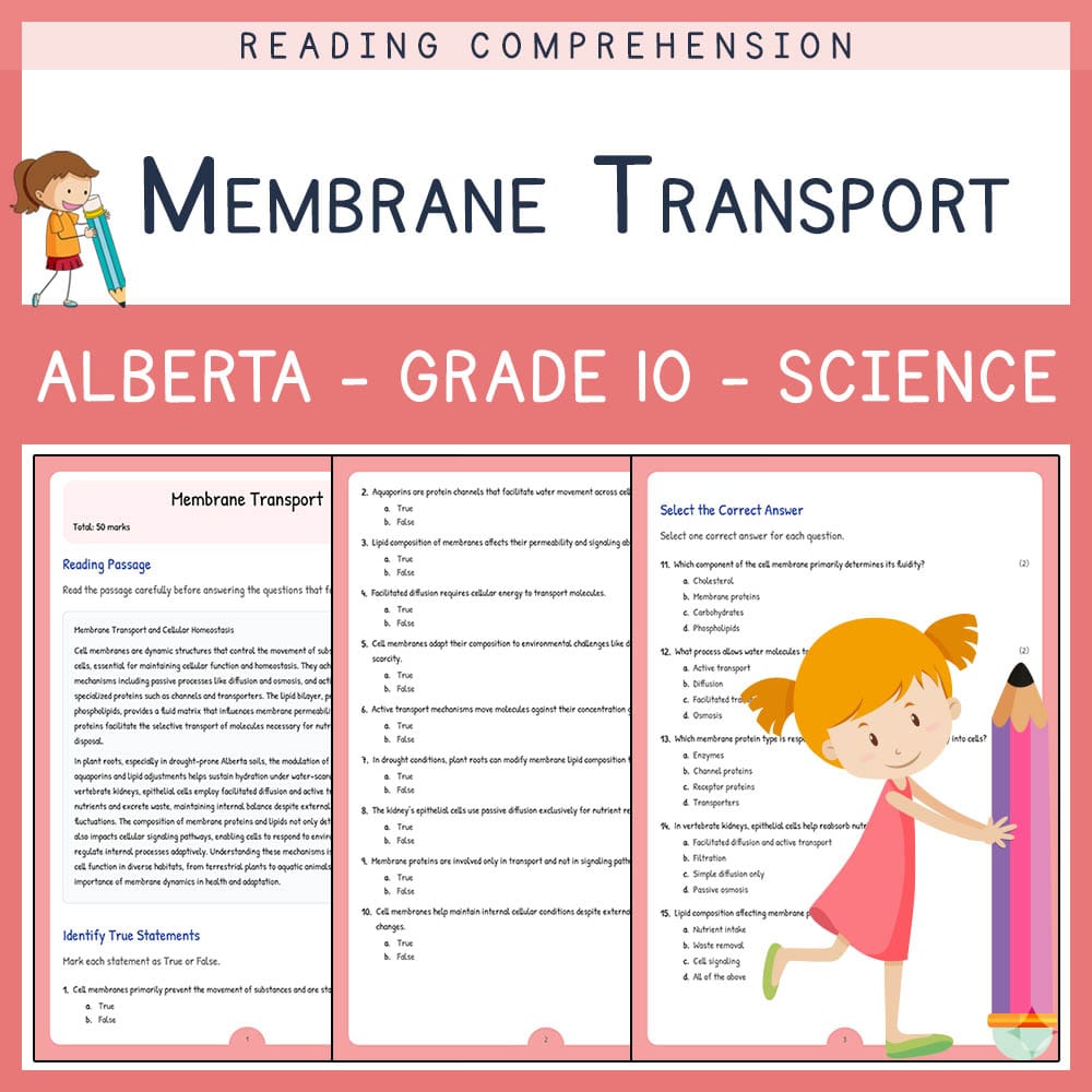 Grade 10 Science worksheet elena worksheet — Grade 10 Science | Membrane Transport Worksheet | Alberta Standards — page 1