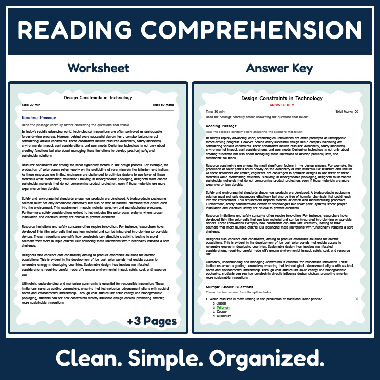 Science reading worksheets worksheet — Grade 7 Science | Design Constraints in Technology Reading Worksheet (NGSS) — page 2