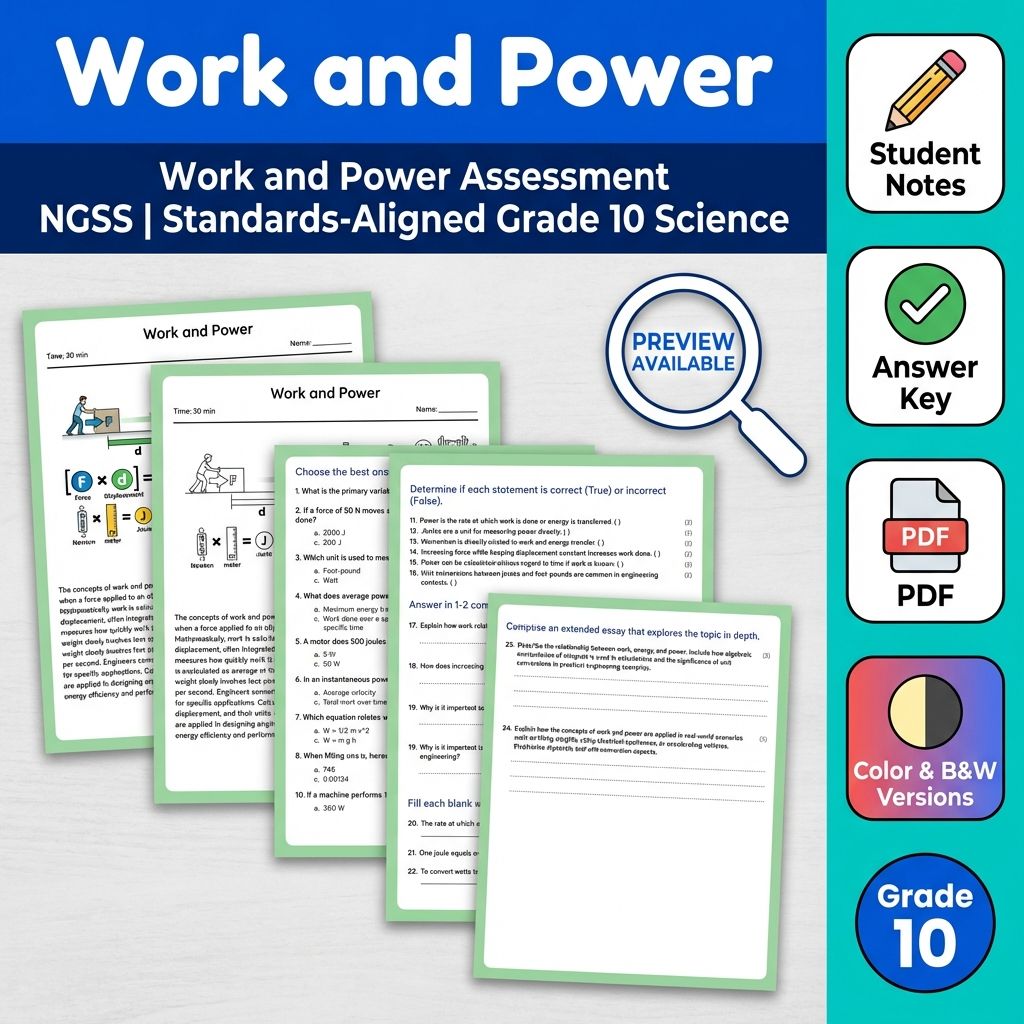 Grade 10 Science | Work & Power NGSS Assessment Mini Bundle – Printable — included worksheet 1