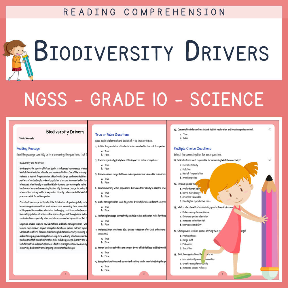 Grade 10 Science worksheet worksheet — Grade 10 Science | Biodiversity Drivers Worksheet (PDF + Answer Key) – NGSS Aligned…
