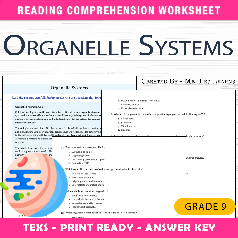 Grade 9 Science worksheet worksheet — Grade 9 Science — Organelle Systems Worksheet for Mastery | PDF + Answer Key — page 1