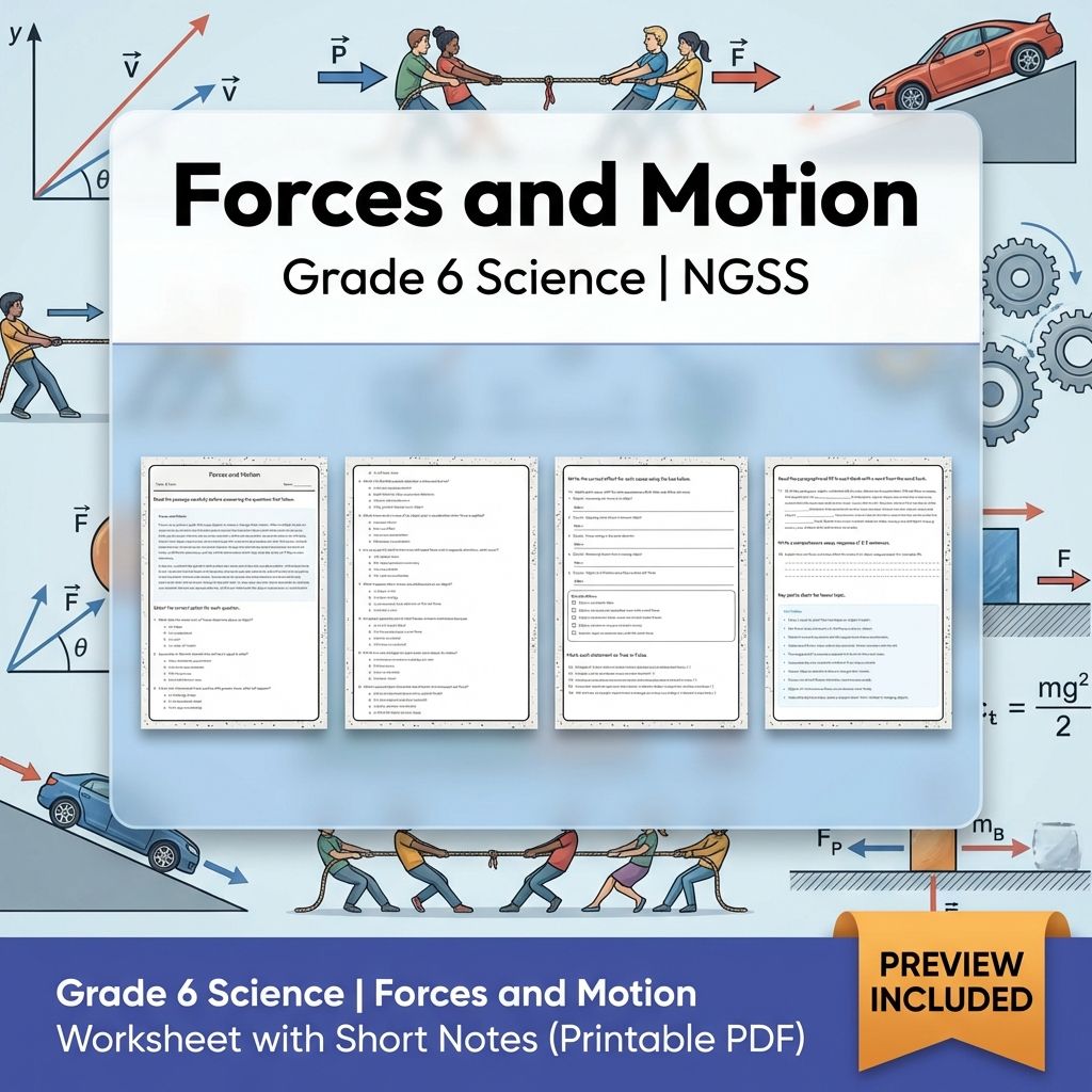 Grade 6 Science | Forces & Motion Unit Bundle NGSS Aligned Worksheets — included worksheet 1