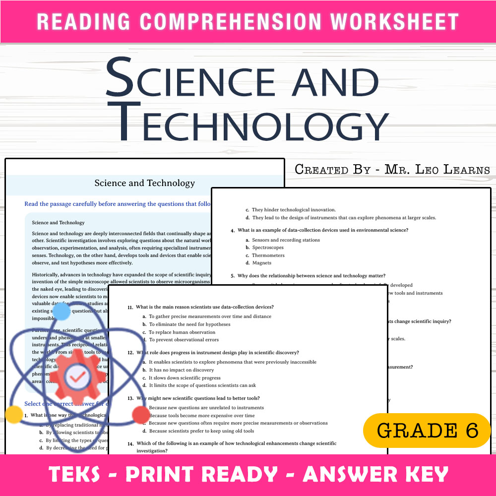 Grade 6 Science worksheet worksheet — Grade 6 Science — Science and Technology Worksheet for Mastery — page 1