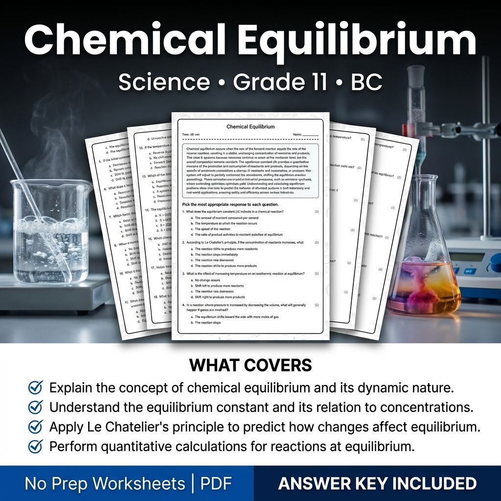 Grade 11 Science | Chemical Equilibrium Worksheet & Answer Key (Printable PDF)