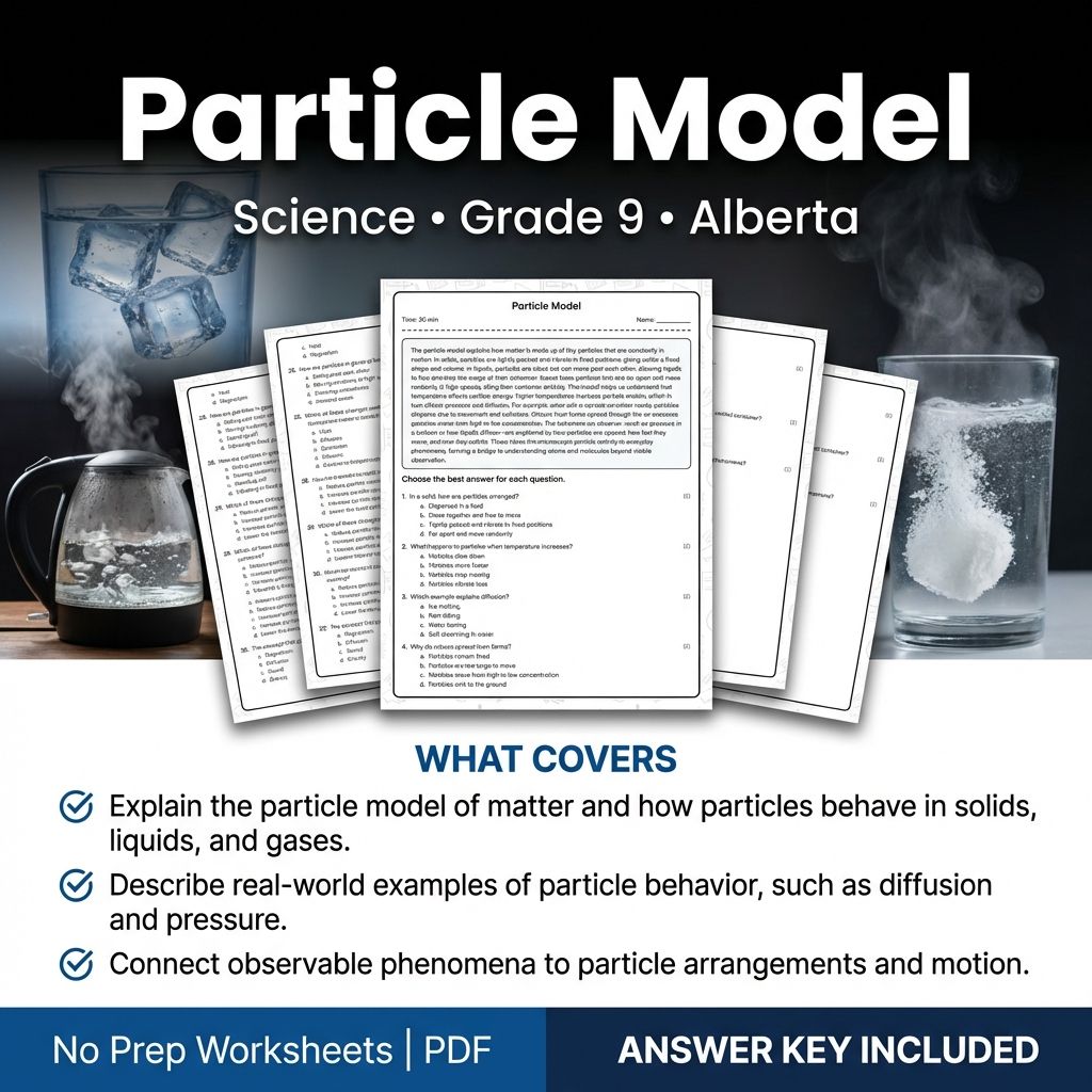 Particle Model Worksheet for Grade 9 Science | Alberta Standards