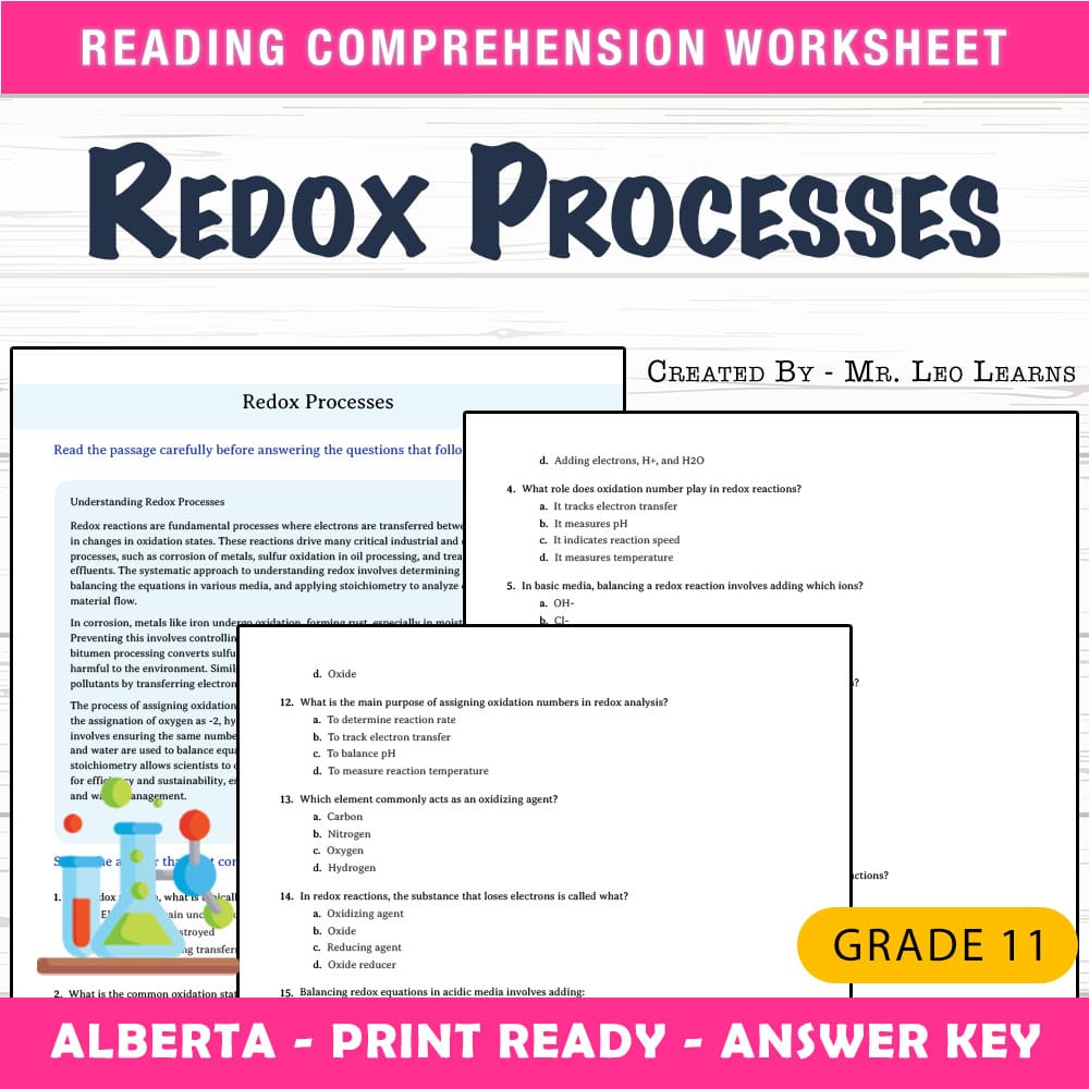 Grade 11 Science worksheet mcq paper worksheet — Grade 11 Science — Worksheet MCQ Paper for Mastering Redox Processes — pa…