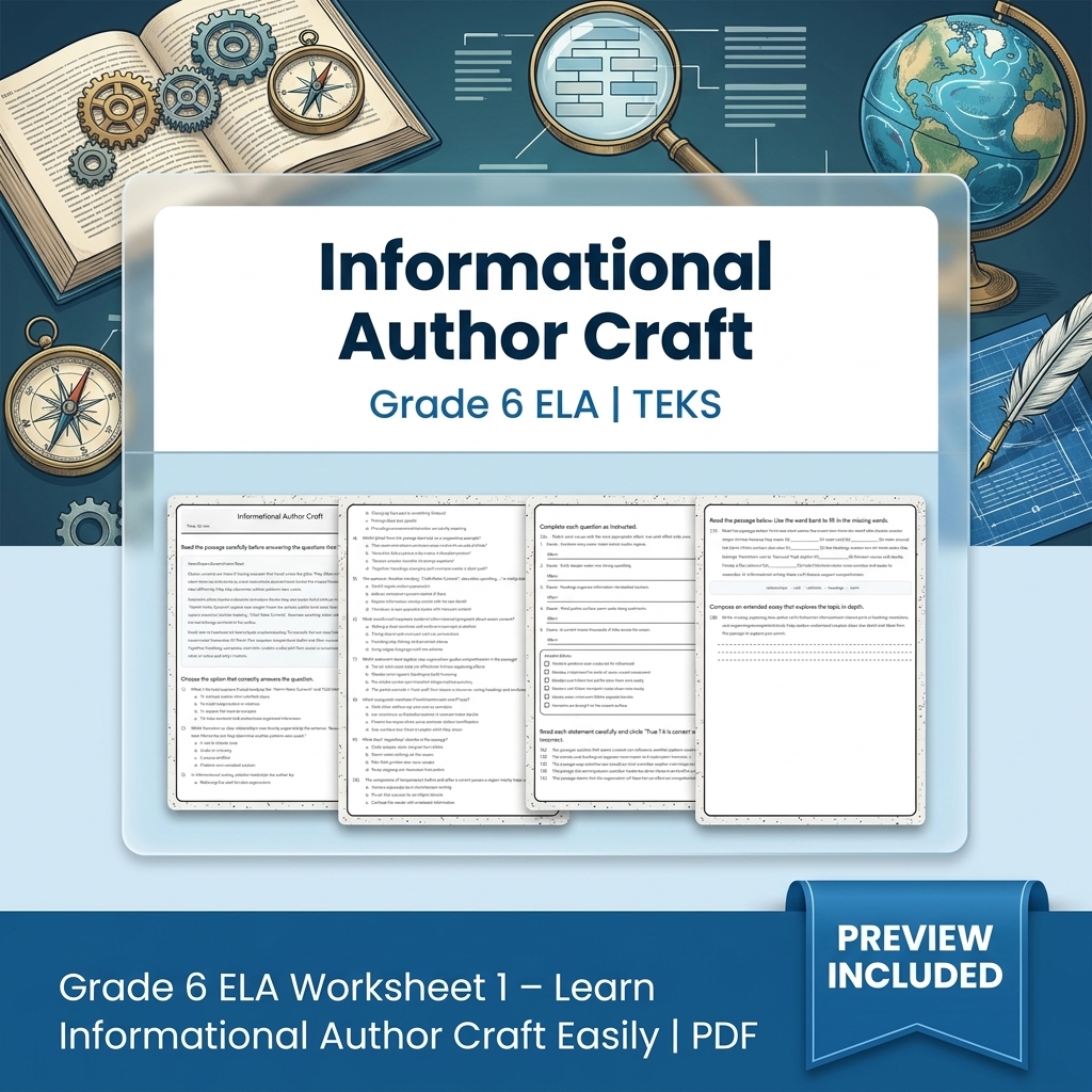 Grade 6 Evidence-Based Text Analysis ELA Full-Year Bundle (TEKS) Worksheets — included worksheet 5