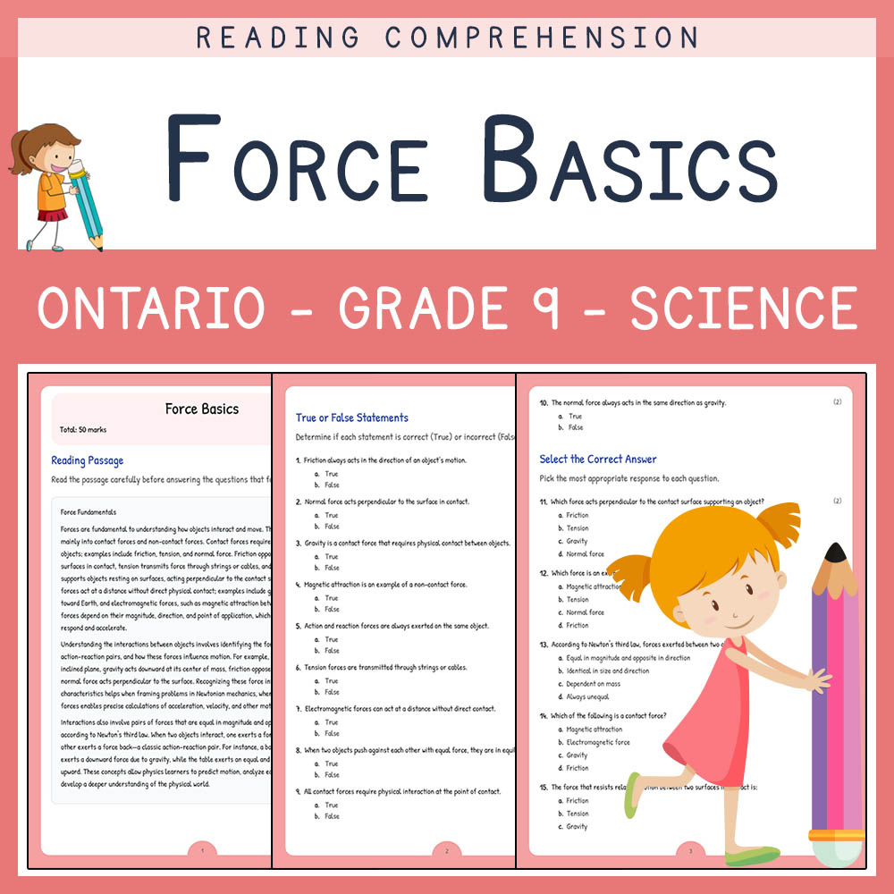 Grade 9 Science worksheet elena worksheet — Grade 9 Science | Force Basics Worksheet Elena | Ontario Standard — page 1