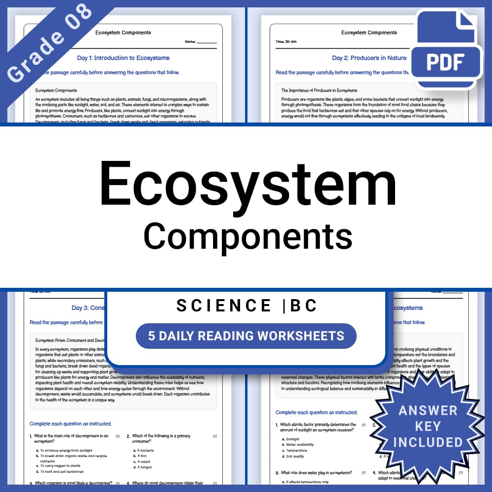 Grade 8 Science Lesson Bundle: Ecosystems, Biodiversity & Environmental Impacts — included worksheet 4