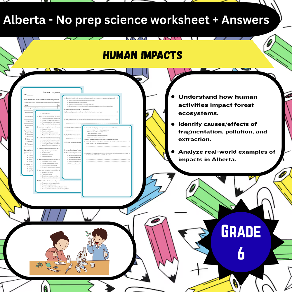 Grade 6 Science science 1 worksheet — Grade 6 Science | Human Impacts Worksheet (PDF) – Alberta Standards