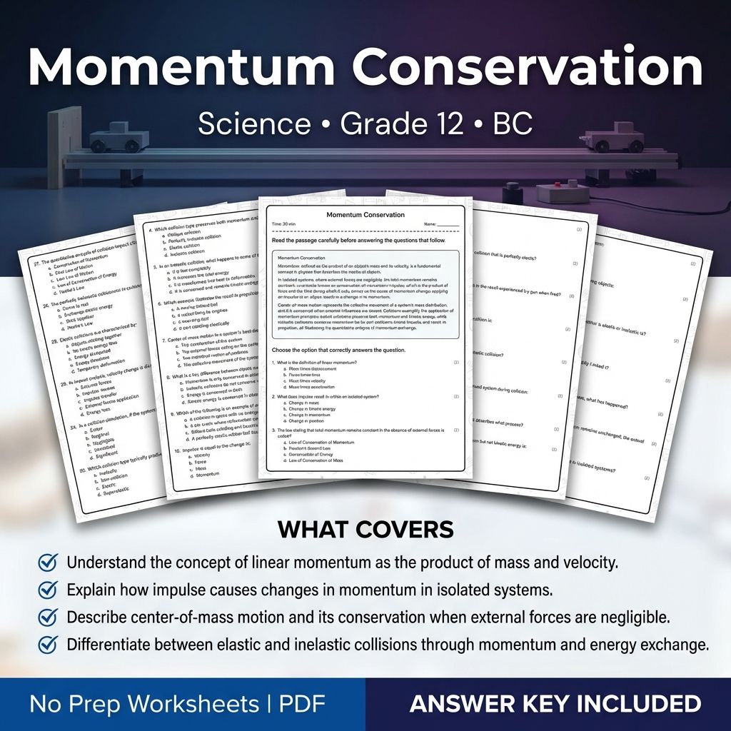 Momentum Conservation Worksheet | Grade 12 Science BC Standards