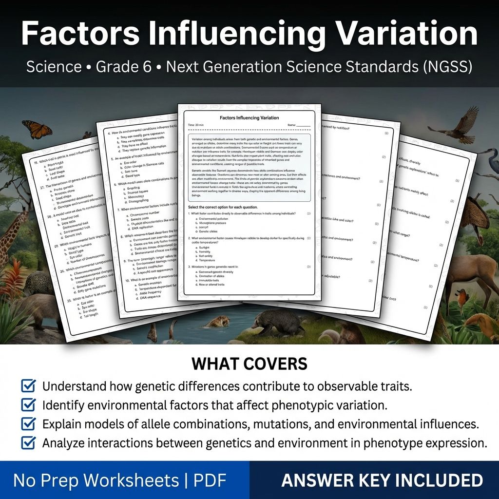 6th Grade Science | Factors Influencing Variation Worksheet & Answer Key