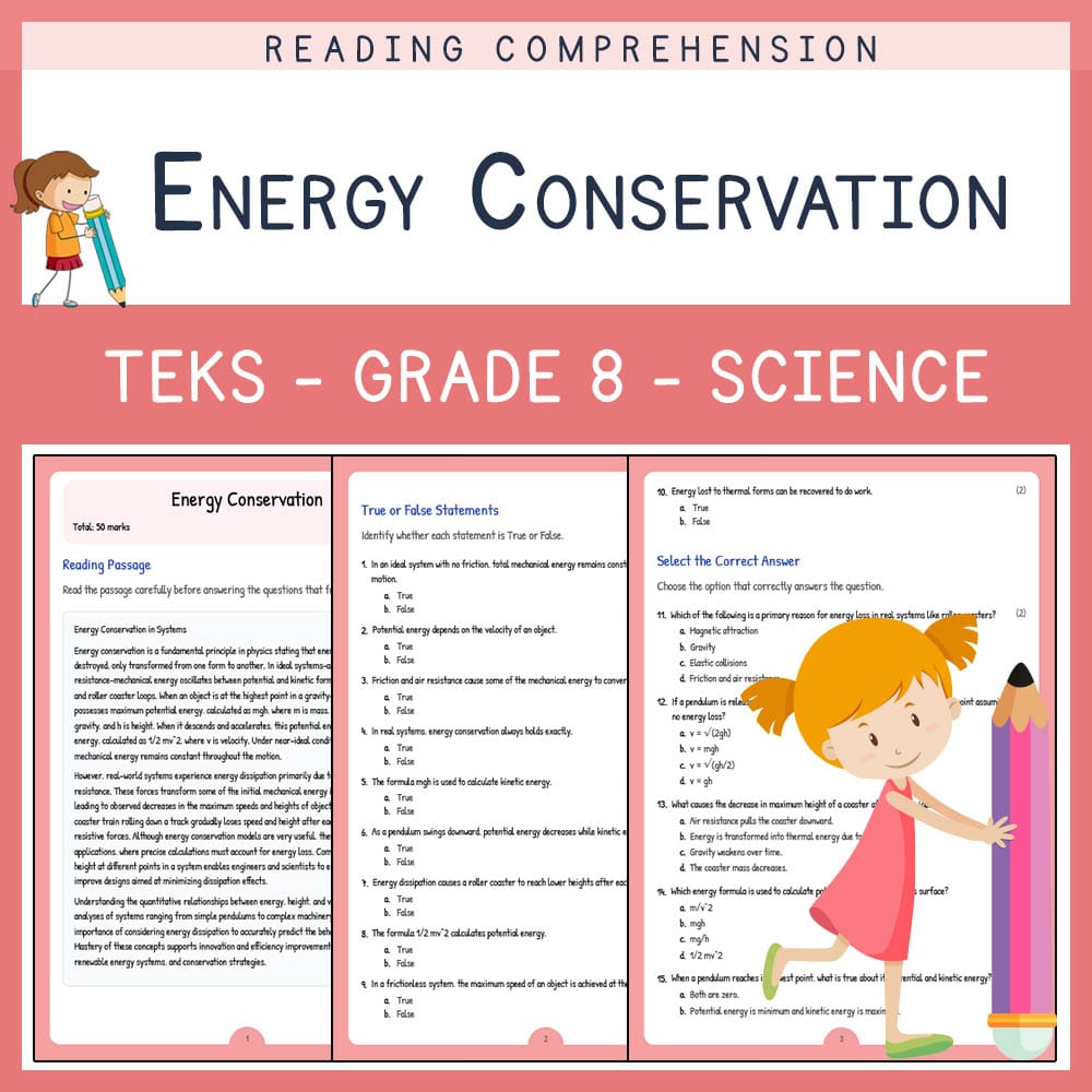 Grade 8 Science worksheet elena worksheet — Grade 8 Science | Energy Conservation Worksheet | TEKS-Aligned — page 1