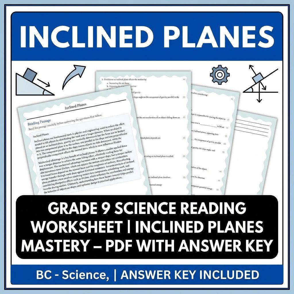 Grade 9 Science Reading Worksheet | Inclined Planes Mastery – PDF with Answer Key