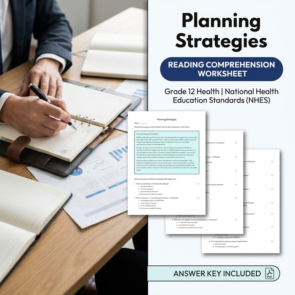 Health Planning Strategies Worksheet | NHES Grade 12 Health
