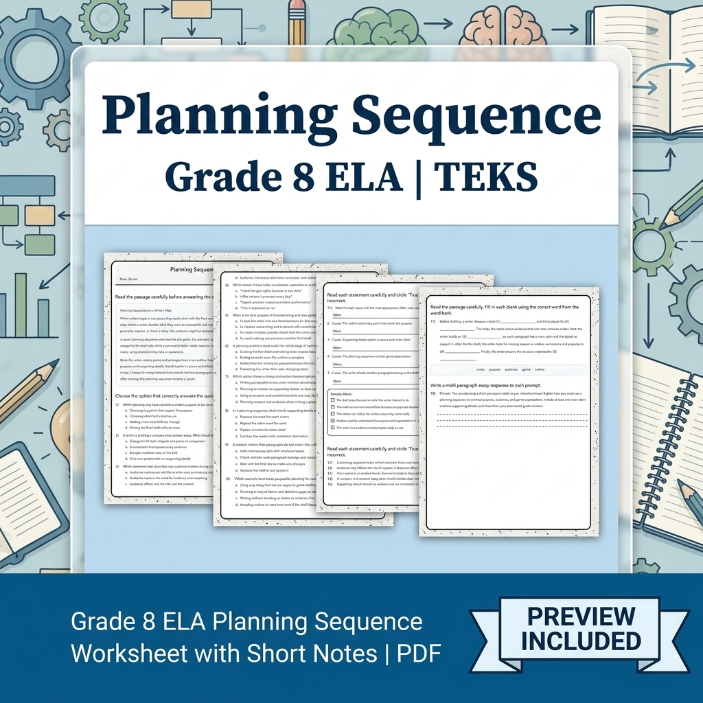 Grade 8 Evidence & Grammar ELA Full-Year Bundle TEKS — included worksheet 8